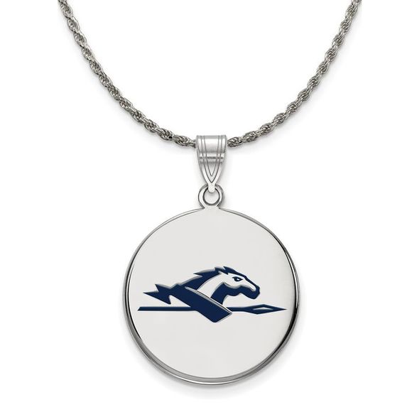 Sterling Silver Longwood U Large Enamel Logo Disc Necklace - 26 Inch - Picture 1 of 7